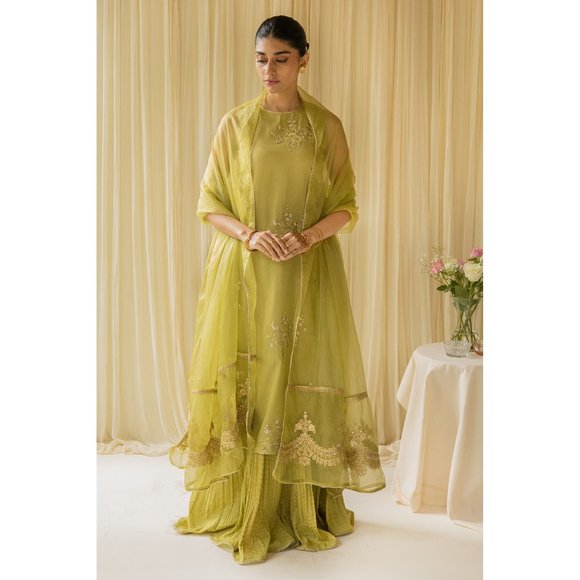 Punjabi Pakistani Gorgeous Green Outfit: Three-Piece Set! - Picture 4 of 6